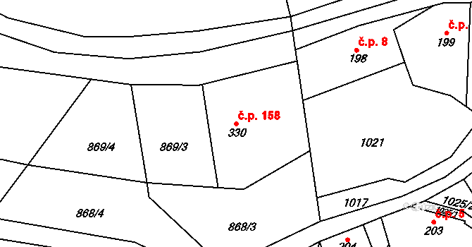 Višňová 158 na parcele st. 330 v KÚ Višňová u Frýdlantu, Katastrální mapa