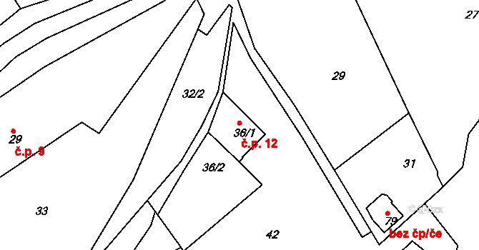 Libchyně 12 na parcele st. 36/1 v KÚ Libchyně, Katastrální mapa
