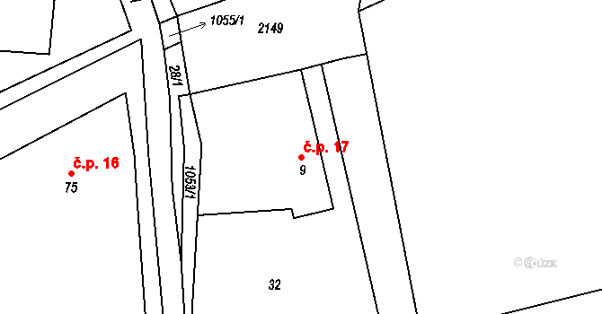 Zhořec 17, Bezdružice na parcele st. 9 v KÚ Zhořec u Bezdružic, Katastrální mapa