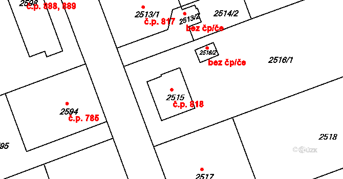 Hulín 818 na parcele st. 2515 v KÚ Hulín, Katastrální mapa
