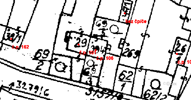 Medlov 106 na parcele st. 1010 v KÚ Medlov u Uničova, Katastrální mapa