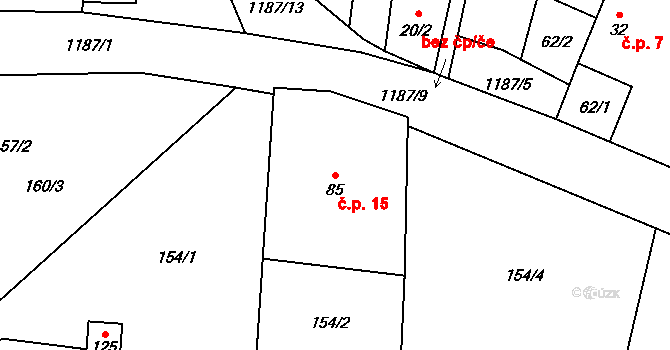 Velký Hubenov 15, Snědovice na parcele st. 85 v KÚ Velký Hubenov, Katastrální mapa