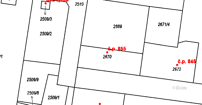 Lovosice 855 na parcele st. 2670 v KÚ Lovosice, Katastrální mapa