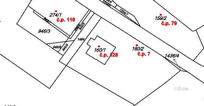 Podhorní Újezd 128, Podhorní Újezd a Vojice na parcele st. 160/1 v KÚ Podhorní Újezd, Katastrální mapa