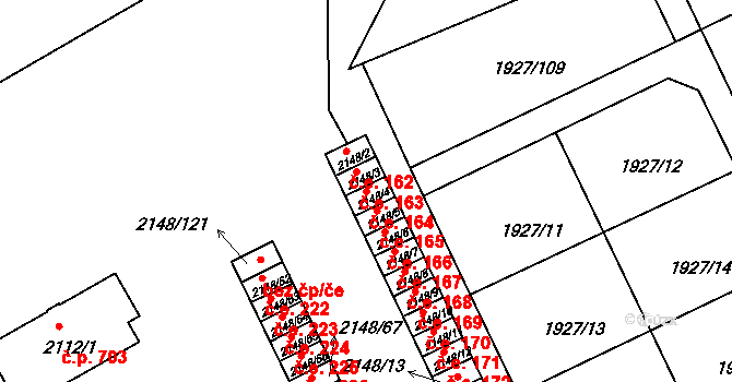 Bechyně 164 na parcele st. 2148/4 v KÚ Bechyně, Katastrální mapa