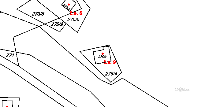 Říčky 9, Orlické Podhůří na parcele st. 275/3 v KÚ Říčky u Orlického Podhůří, Katastrální mapa