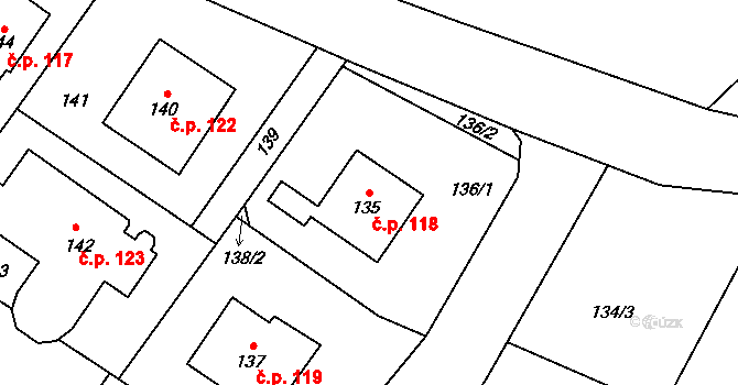 Prstná 118, Petrovice u Karviné na parcele st. 135 v KÚ Prstná, Katastrální mapa