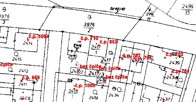 Poděbrady III 852, Poděbrady na parcele st. 2417/1 v KÚ Poděbrady, Katastrální mapa
