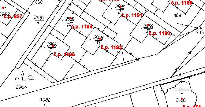 Poděbrady III 1193, Poděbrady na parcele st. 2966/13 v KÚ Poděbrady, Katastrální mapa