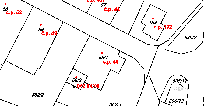 Přední Ptákovice 48, Strakonice na parcele st. 58/1 v KÚ Přední Ptákovice, Katastrální mapa