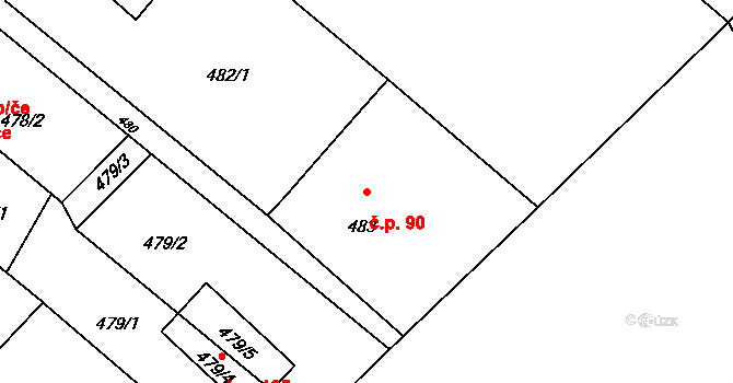 Vrbice 90, Bohumín na parcele st. 483 v KÚ Vrbice nad Odrou, Katastrální mapa