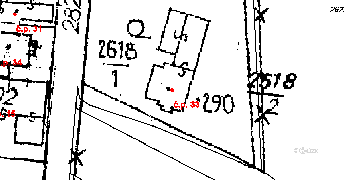 Nový Dvůr 33, Jaroměřice na parcele st. 290 v KÚ Jaroměřice, Katastrální mapa