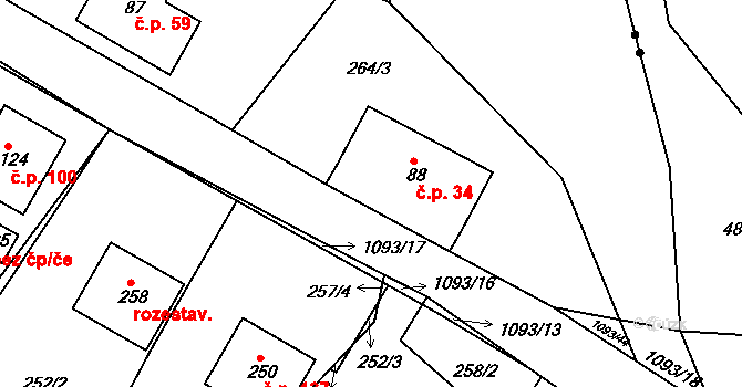 Svojanov 34 na parcele st. 88 v KÚ Svojanov, Katastrální mapa