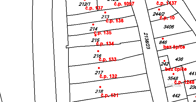 Litomyšl-Město 133, Litomyšl na parcele st. 216 v KÚ Litomyšl, Katastrální mapa