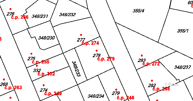 Černčice 279 na parcele st. 278 v KÚ Černčice u Loun, Katastrální mapa