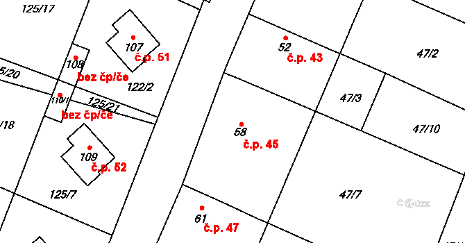 Strkovice 45, Postoloprty na parcele st. 58 v KÚ Strkovice, Katastrální mapa
