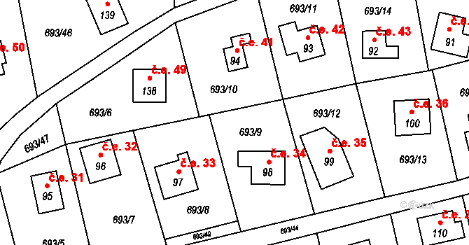 Třeskonice 34, Tuchořice na parcele st. 98 v KÚ Třeskonice, Katastrální mapa