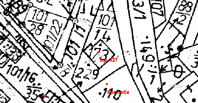 Těmice 127 na parcele st. 173 v KÚ Těmice u Kamenice nad Lipou, Katastrální mapa