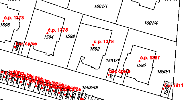 Teplice 1378 na parcele st. 1592 v KÚ Teplice, Katastrální mapa