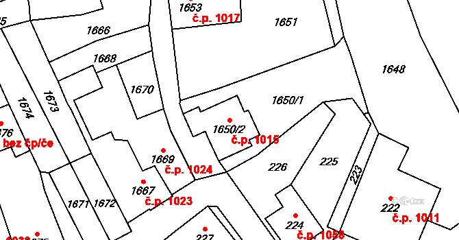 Jablunkov 1015 na parcele st. 1650/2 v KÚ Jablunkov, Katastrální mapa