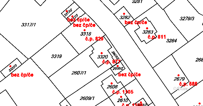 Sokolov 877 na parcele st. 3320 v KÚ Sokolov, Katastrální mapa