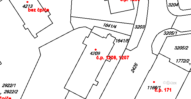 Cheb 1207,1208 na parcele st. 4209 v KÚ Cheb, Katastrální mapa