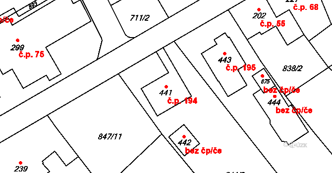 Daliměřice 194, Turnov na parcele st. 441 v KÚ Daliměřice, Katastrální mapa