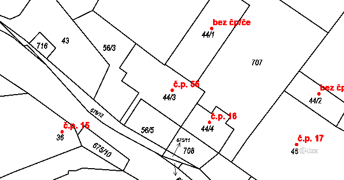 Němetice 55, Kelč na parcele st. 44/3 v KÚ Němetice, Katastrální mapa