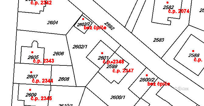 Žižkov 2348, Praha na parcele st. 2601 v KÚ Žižkov, Katastrální mapa