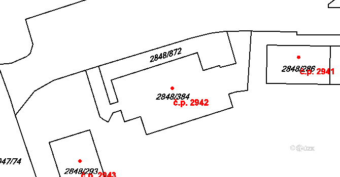 Záběhlice 2942, Praha na parcele st. 2848/384 v KÚ Záběhlice, Katastrální mapa
