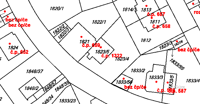 Michle 1322, Praha na parcele st. 1823/5 v KÚ Michle, Katastrální mapa