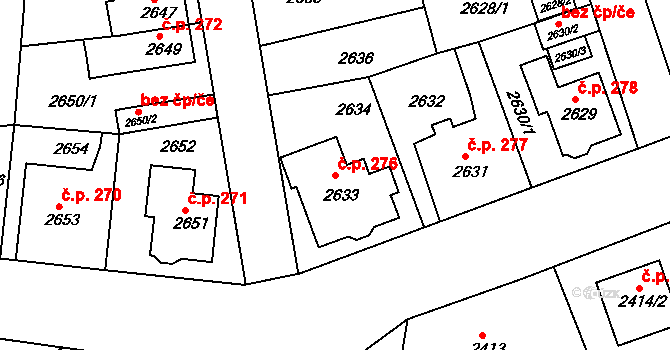 Modřany 276, Praha na parcele st. 2633 v KÚ Modřany, Katastrální mapa