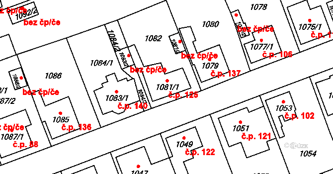 Zbraslav 125, Praha na parcele st. 1081/1 v KÚ Zbraslav, Katastrální mapa