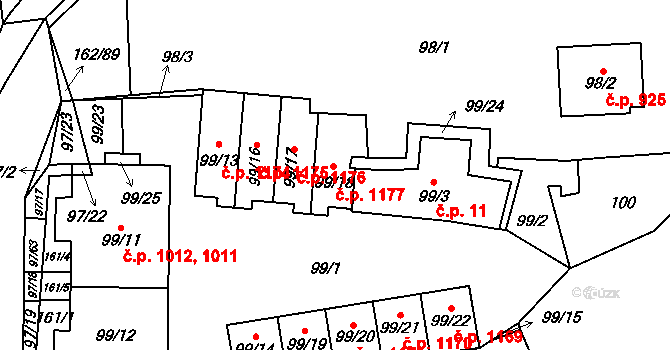 Stodůlky 1177, Praha na parcele st. 99/18 v KÚ Stodůlky, Katastrální mapa