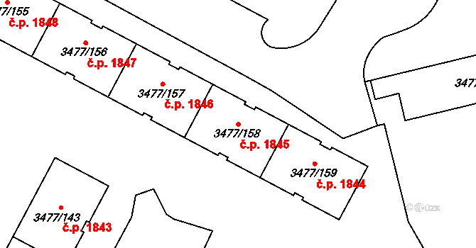 Břevnov 1845, Praha na parcele st. 3477/158 v KÚ Břevnov, Katastrální mapa
