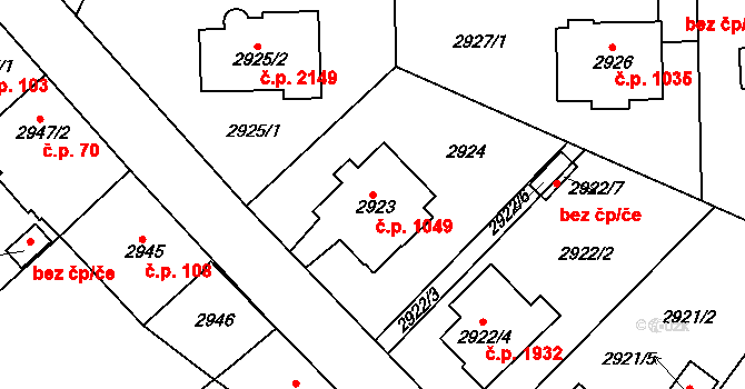Dejvice 1049, Praha na parcele st. 2923 v KÚ Dejvice, Katastrální mapa