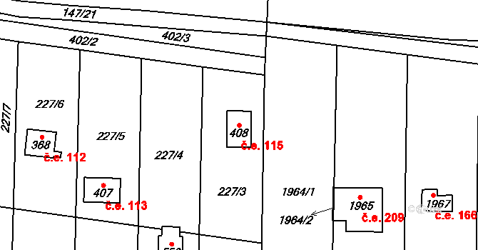 Lhotka 115, Svinaře na parcele st. 408 v KÚ Svinaře, Katastrální mapa