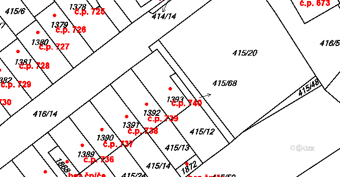 Rožmitál pod Třemšínem 740 na parcele st. 1393 v KÚ Rožmitál pod Třemšínem, Katastrální mapa