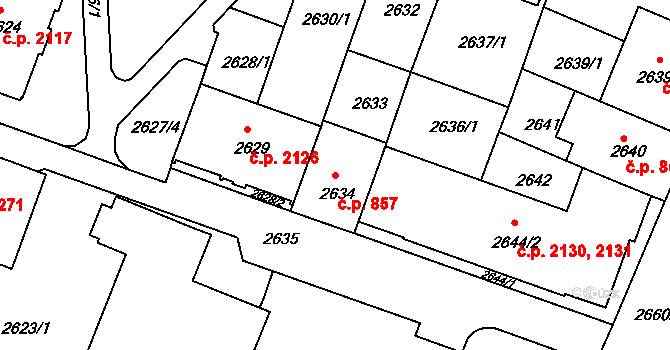 České Budějovice 3 857, České Budějovice na parcele st. 2634 v KÚ České Budějovice 3, Katastrální mapa