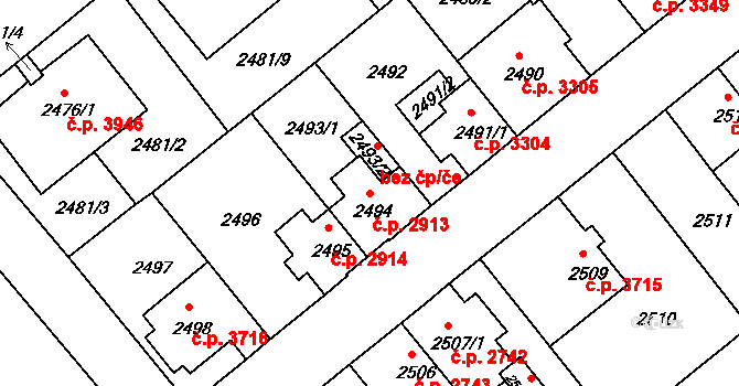 Chomutov 2913 na parcele st. 2494 v KÚ Chomutov II, Katastrální mapa