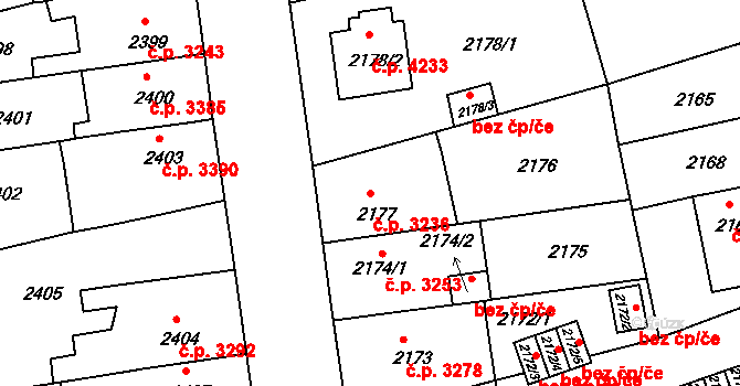 Chomutov 3236 na parcele st. 2177/1 v KÚ Chomutov II, Katastrální mapa