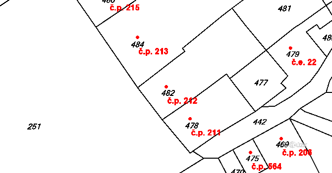 Hodkovice nad Mohelkou 212 na parcele st. 482 v KÚ Hodkovice nad Mohelkou, Katastrální mapa