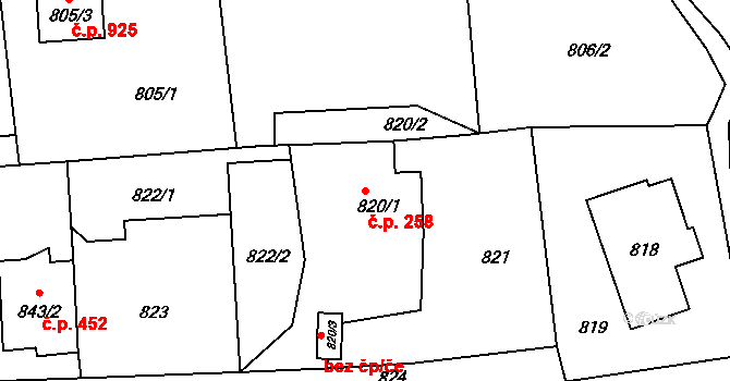 Liberec XXV-Vesec 258, Liberec na parcele st. 820/1 v KÚ Vesec u Liberce, Katastrální mapa
