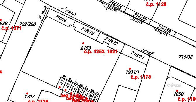 Pražské Předměstí 1253, Hradec Králové na parcele st. 2153 v KÚ Pražské Předměstí, Katastrální mapa
