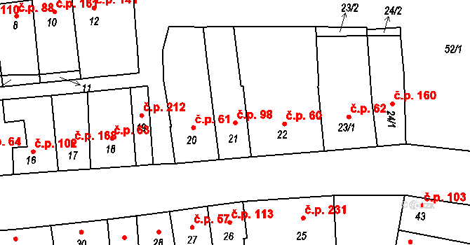 Opatovice 98 na parcele st. 21 v KÚ Opatovice u Rajhradu, Katastrální mapa