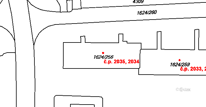 Mizerov 2034,2035, Karviná na parcele st. 1624/256 v KÚ Karviná-město, Katastrální mapa