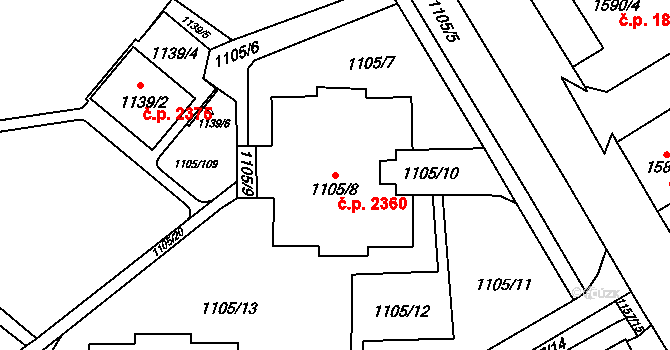 Mizerov 2360, Karviná na parcele st. 1105/8 v KÚ Karviná-město, Katastrální mapa