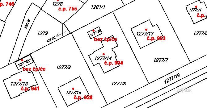 Bolevec 904, Plzeň na parcele st. 1277/14 v KÚ Bolevec, Katastrální mapa