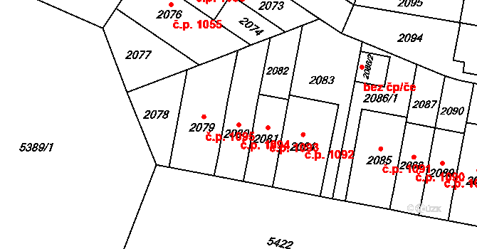 Východní Předměstí 1094, Plzeň na parcele st. 2080 v KÚ Plzeň, Katastrální mapa