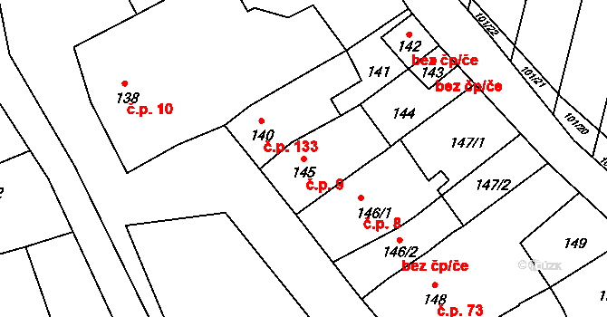 Silůvky 9 na parcele st. 145 v KÚ Silůvky, Katastrální mapa